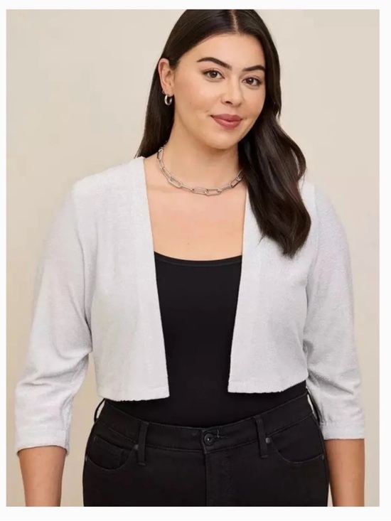 torrid Sweaters - NWT Torrid Metallic Silver Sparkle Open Front Shrug Cardigan Size 0 12